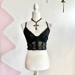 Gothic Corset Tank Top Lace Trim SZ Medium Punk Goth Emo Alt‎